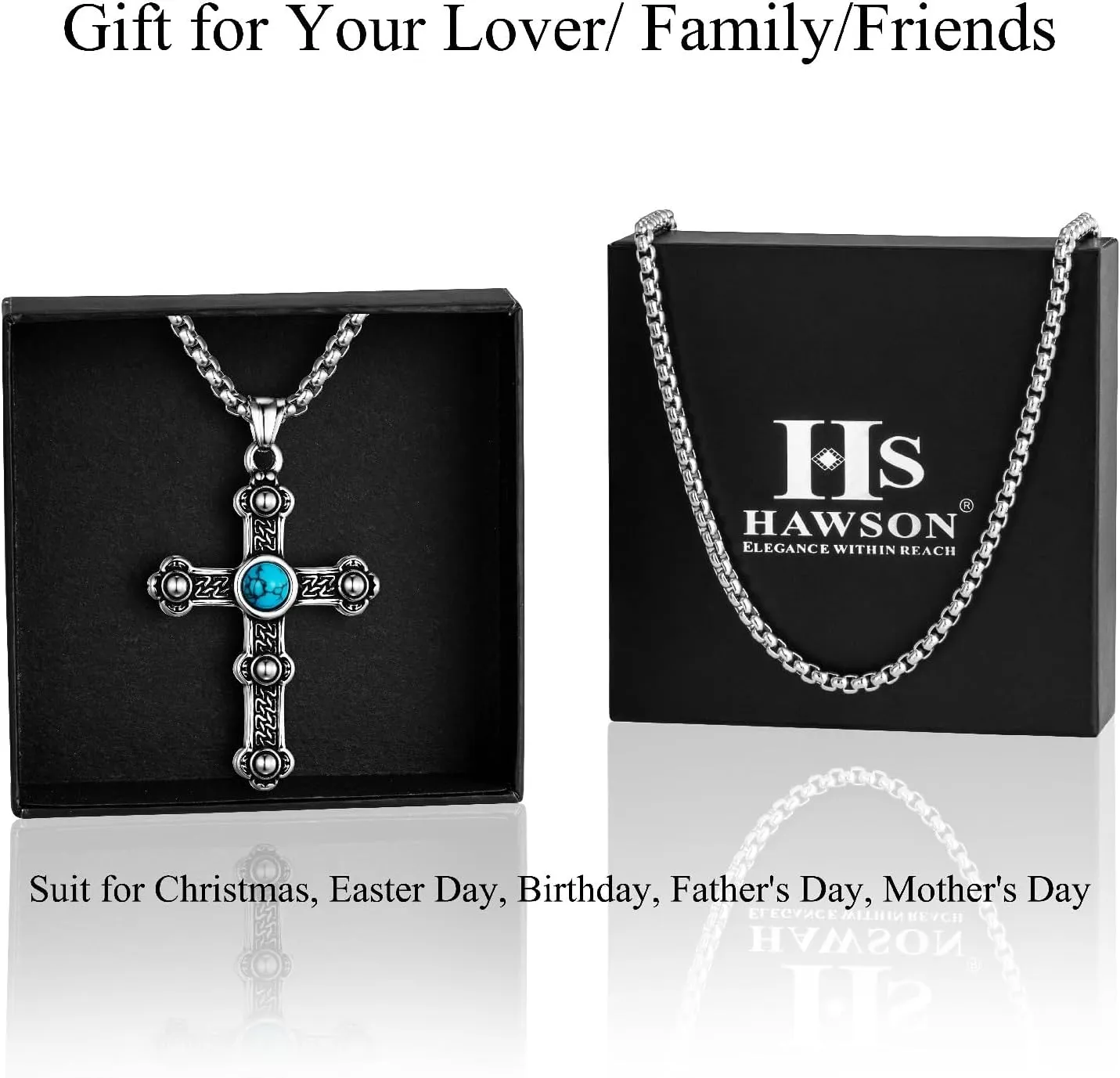 HAWSON Vintage Religious Cross Pendant for Men & Women Stainless Steel Cross Necklace with Latin, Byzantine & Orthodox Pendants, 24 Inch / 28 Inch Box Chain, Christian Gifts
