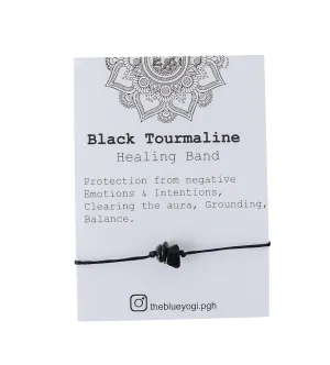 Healing band -2 in 1 protection Bracelet/Anklet with an affirmation- Tie Closure (Black Tourmaline)