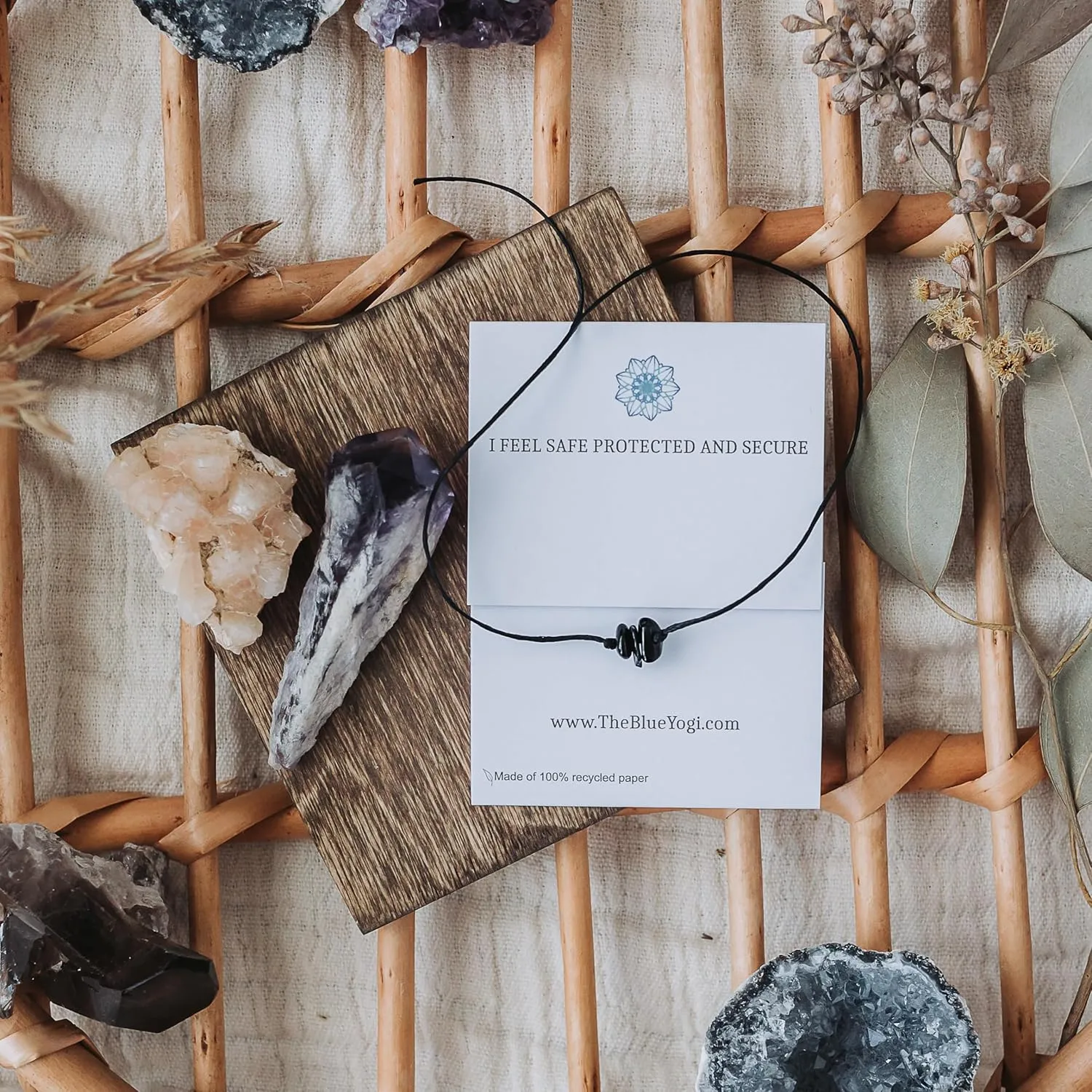 Healing band -2 in 1 protection Bracelet/Anklet with an affirmation- Tie Closure (Black Tourmaline)
