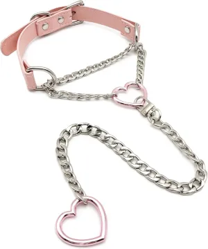 Heart O-Ring Slip Chain Choker Collar Necklace for Women, Adjustable Vegan Leather Punk Necklace with Swivel Clasp & Heart Charm