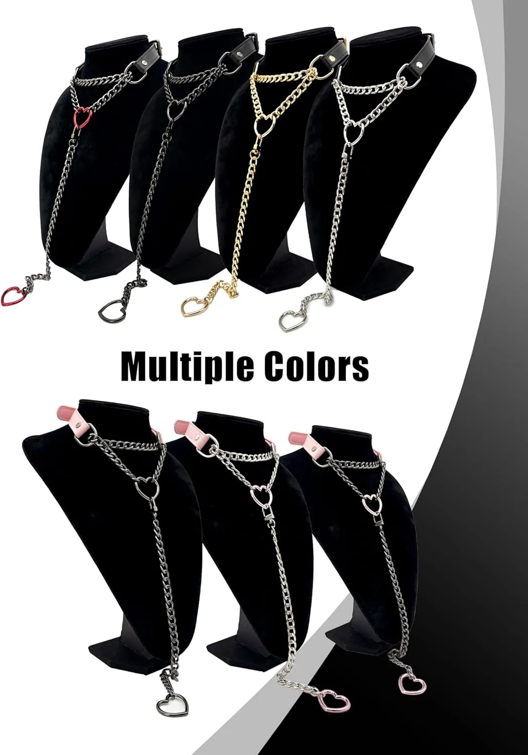 Heart O-Ring Slip Chain Choker Collar Necklace for Women, Adjustable Vegan Leather Punk Necklace with Swivel Clasp & Heart Charm