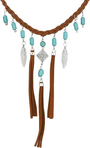 HETICA Boho Necklace for Women - Turquoise Necklace Braided Tassel Necklace Adjustable Vintage Feather Chokers Fashion Necklace Jewelry for Women