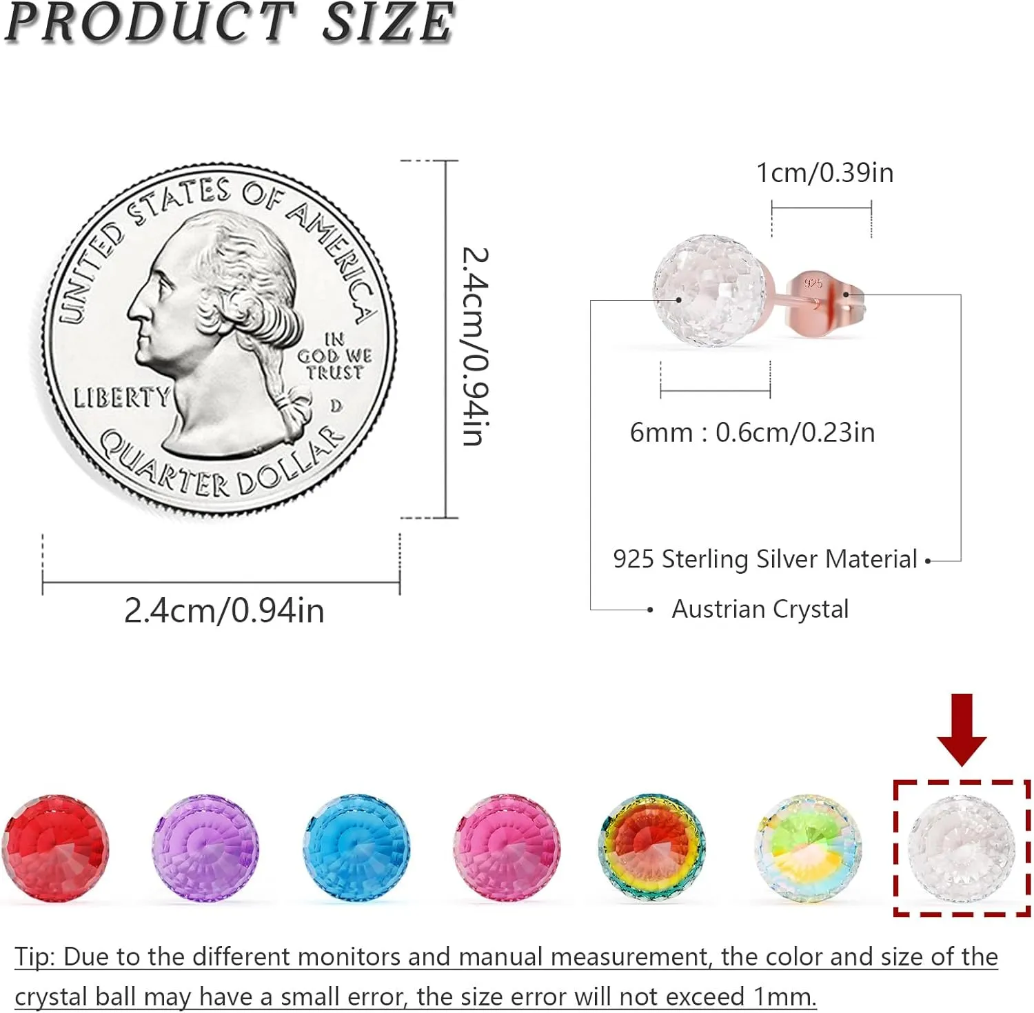 HETICA Crystal Earrings for Women, Austrian Crystal Ball Earrings 925 Sterling Silver Earrings Hypoallergenic Stud Earrings Birthday Anniversary Valentine's Day Mother's Day Gift