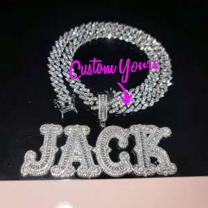 Hip Hop Custom Big Baguettes Letters Name Necklace With 9mm Cuban Link Chain VVS Clarity Cubic Zirconia Iced Out Personalized Name Pendants Charm Jewelry for Women Men