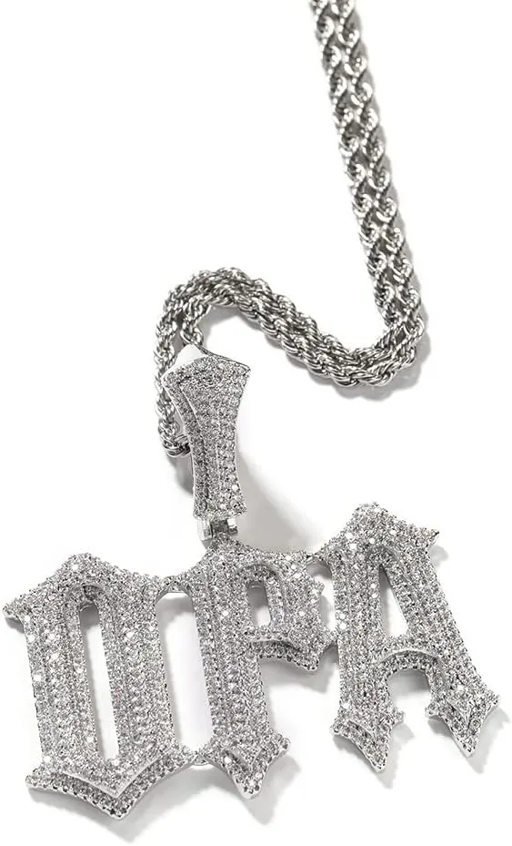 Hip Hop Custom Thorn Initial Letters Name Necklace Personalized Iced Out Name Pendants Charms Fashion Nameplate Customized Silver/Gold/Rose Gold Plated Chain Necklace