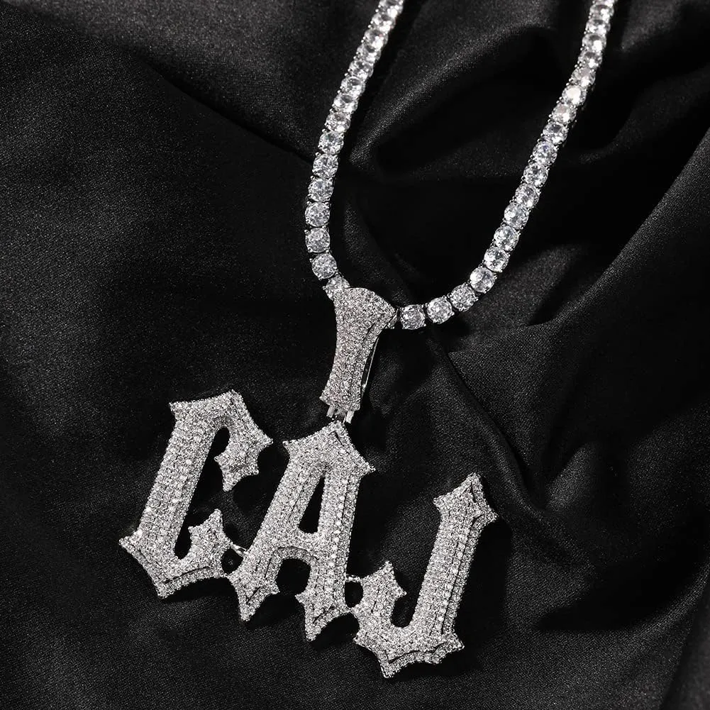 Hip Hop Custom Thorn Initial Letters Name Necklace Personalized Iced Out Name Pendants Charms Fashion Nameplate Customized Silver/Gold/Rose Gold Plated Chain Necklace