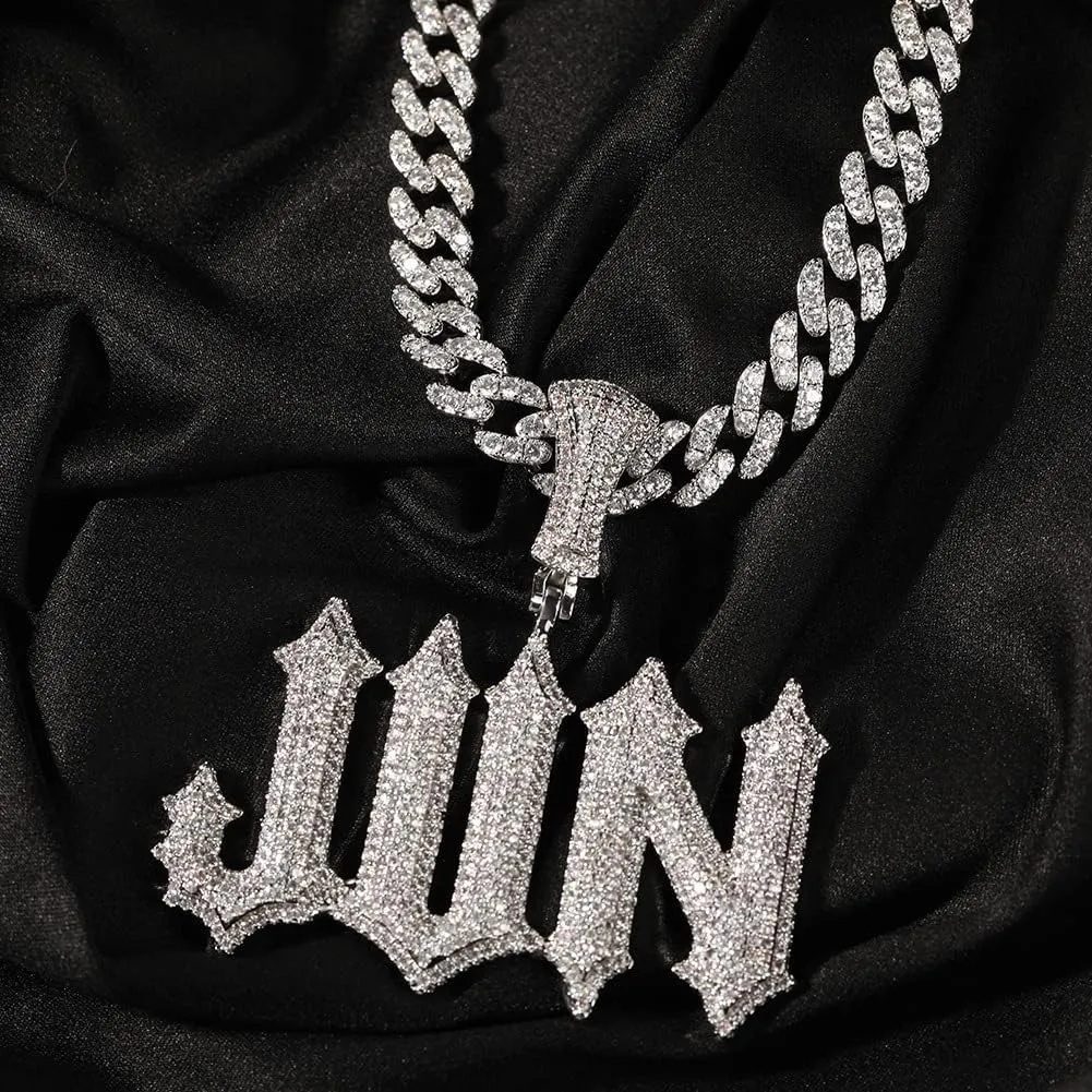 Hip Hop Custom Thorn Initial Letters Name Necklace Personalized Iced Out Name Pendants Charms Fashion Nameplate Customized Silver/Gold/Rose Gold Plated Chain Necklace