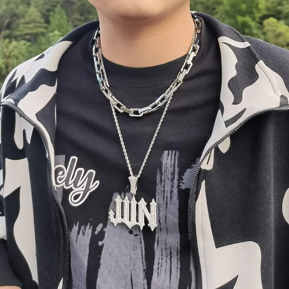 Hip Hop Custom Thorn Initial Letters Name Necklace Personalized Iced Out Name Pendants Charms Fashion Nameplate Customized Silver/Gold/Rose Gold Plated Chain Necklace