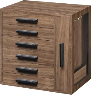 HOOBRO Jewelry Box for Women, Jewelry Organizer Box, 6-Tier Wooden Jewelry Box, Jewelry Case with Side Transparent Window, Creative Gift, for Earring, Necklace, Bracelet, Walnut and Black BH12JB04