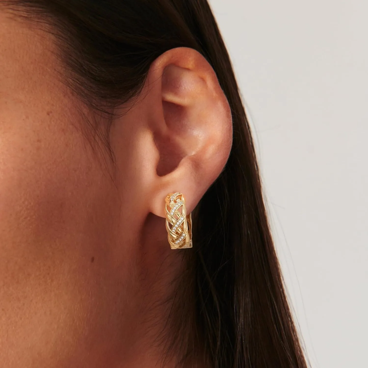 Hoop Earrings for Women Trendy 14K Gold Plated Cubic Zirconia Paved Dainty Earrings Hypoallergenic Gold Jewelry Gifts