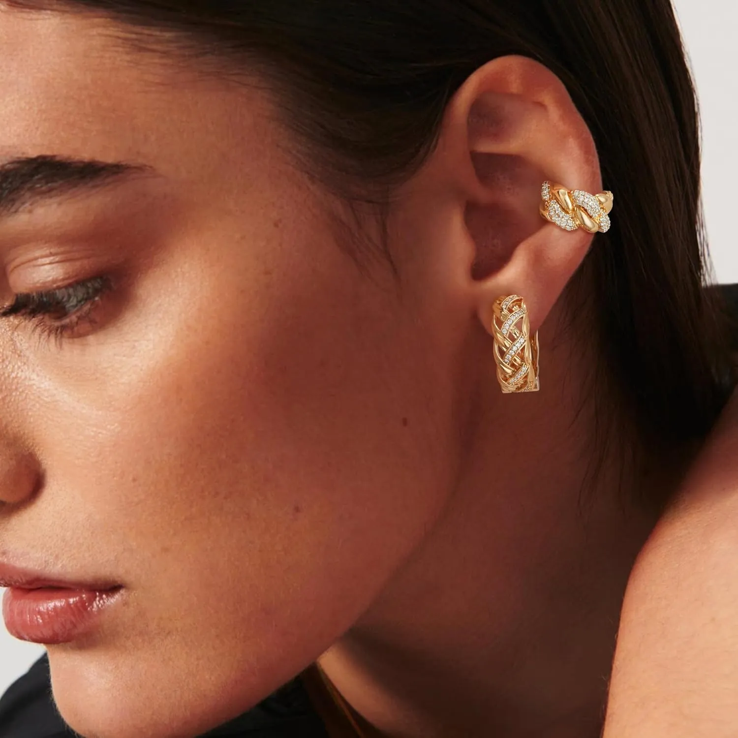 Hoop Earrings for Women Trendy 14K Gold Plated Cubic Zirconia Paved Dainty Earrings Hypoallergenic Gold Jewelry Gifts
