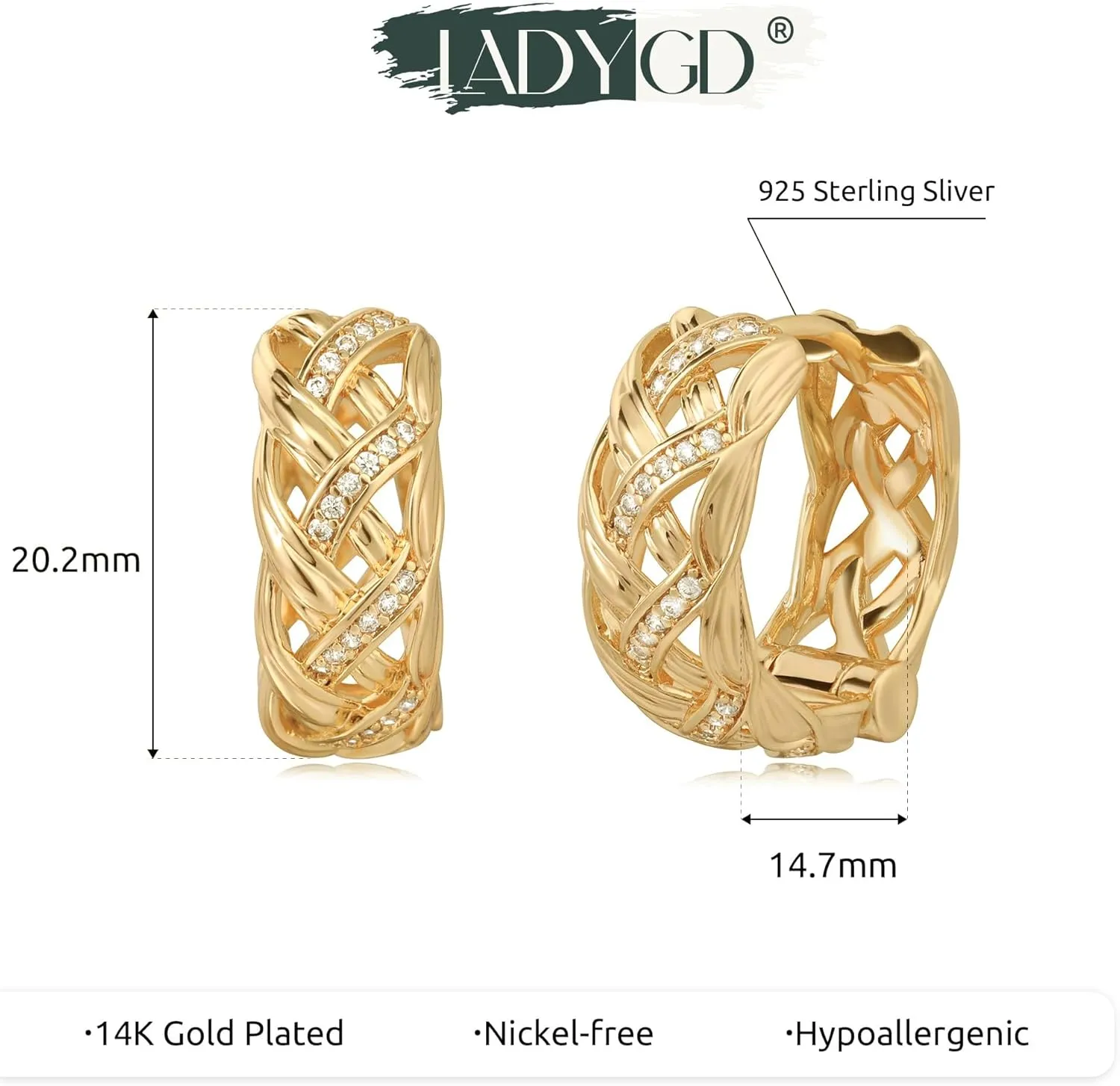 Hoop Earrings for Women Trendy 14K Gold Plated Cubic Zirconia Paved Dainty Earrings Hypoallergenic Gold Jewelry Gifts