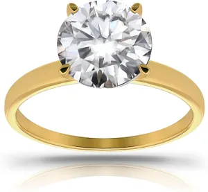 Hoops & Loops 925 Sterling Silver 1.0-3.0 Carats Round Brilliant Cut Cubic Zirconia Solitaire Engagement Bridal Wedding Statement Band Ring for Women, Silver & Yellow Gold Flashed Sterling Silver