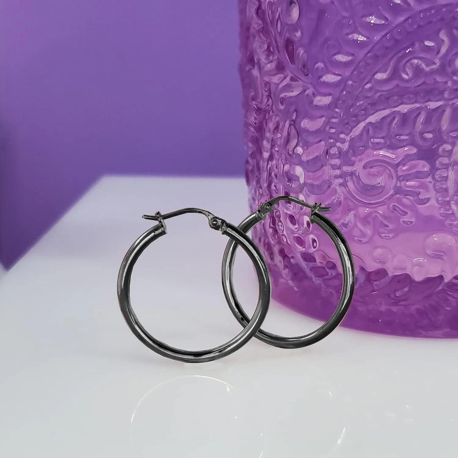 Hoops & Loops 925 Sterling Silver 2mm Hoop Earrings for Women & Men, 14K Gold Plated, Rose Gold, Black Hypoallergenic Lightweight High Polished Click-Top Hoops 15mm-60mm