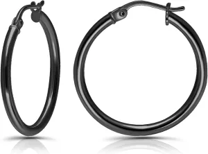 Hoops & Loops 925 Sterling Silver 2mm Hoop Earrings for Women & Men, 14K Gold Plated, Rose Gold, Black Hypoallergenic Lightweight High Polished Click-Top Hoops 15mm-60mm
