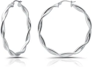 Hoops & Loops 925 Sterling Silver Twisted Hoop Earrings for Women, Silver/Gold/Rose Gold 3mm Twist Hypoallergenic Hoop Earrings 15/20/25/30/35/40mm