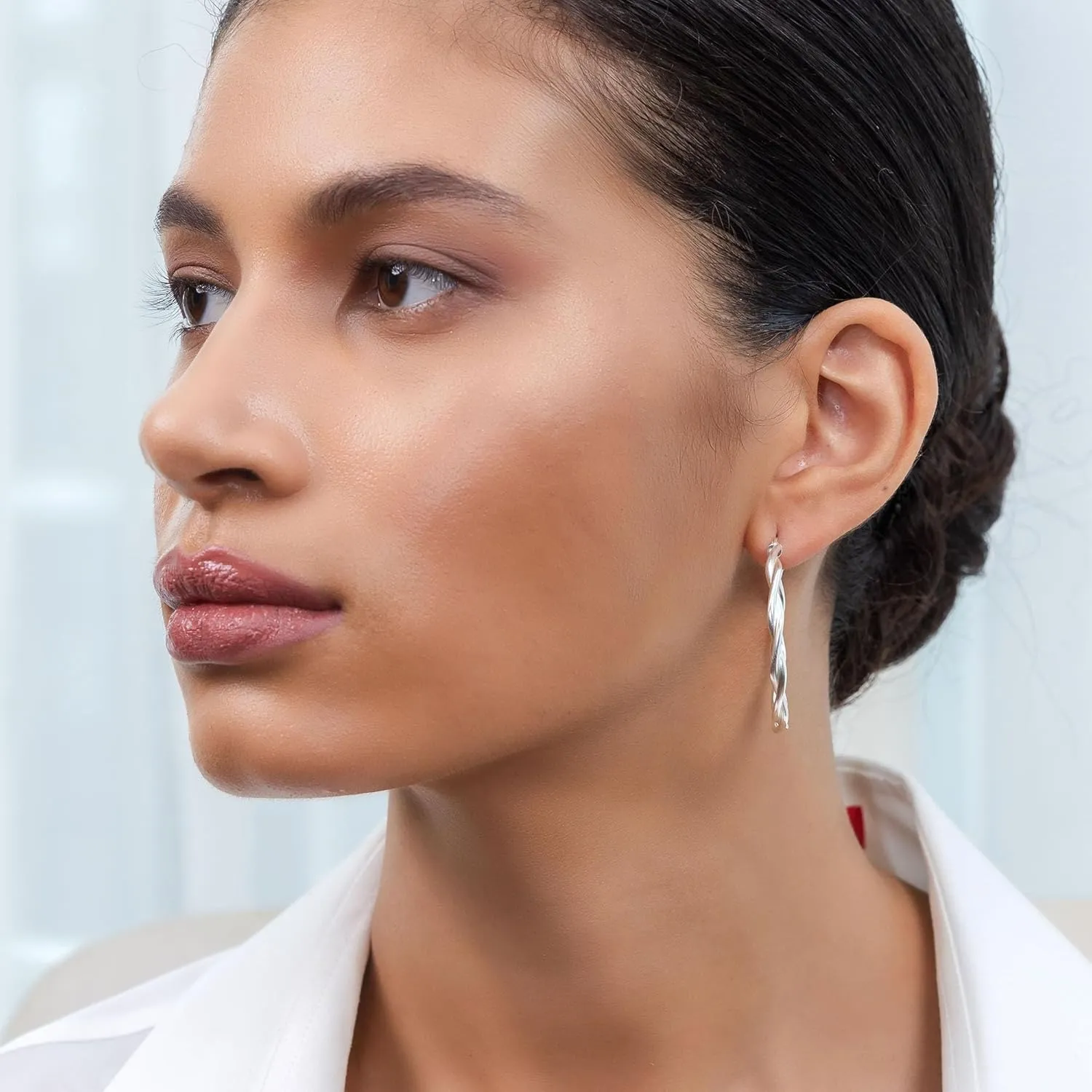 Hoops & Loops 925 Sterling Silver Twisted Hoop Earrings for Women, Silver/Gold/Rose Gold 3mm Twist Hypoallergenic Hoop Earrings 15/20/25/30/35/40mm