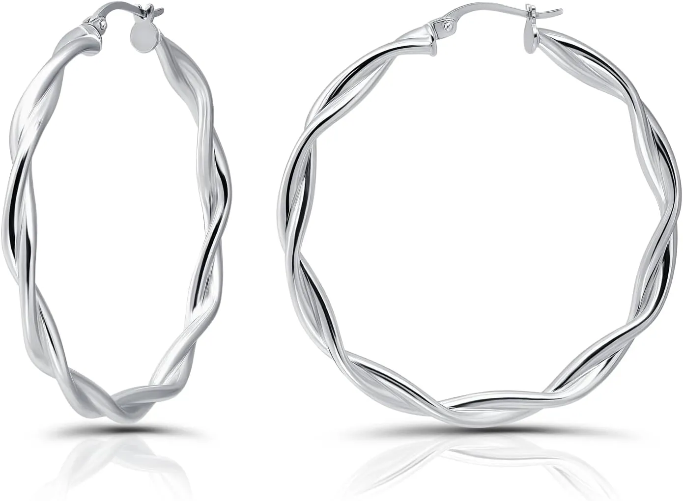Hoops & Loops 925 Sterling Silver Twisted Hoop Earrings for Women, Silver/Gold/Rose Gold 3mm Twist Hypoallergenic Hoop Earrings 15/20/25/30/35/40mm