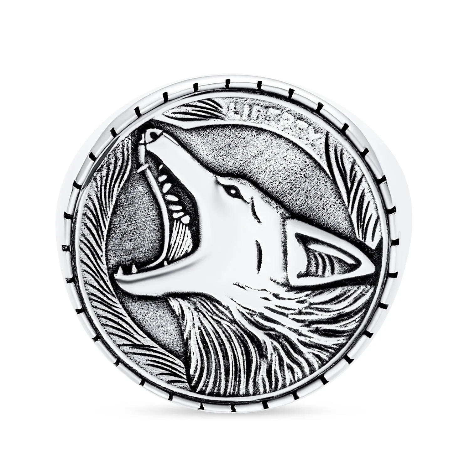 Hunter Norse Viking Mens Silver Ring with Fierce Wolf Head in Oxidized Sterling Silver