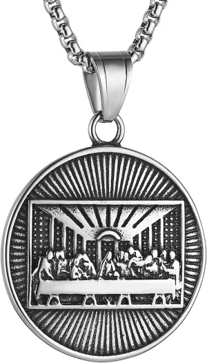 HZMAN Stainless Steel Last Supper Necklace Jesus with His Disciples Pendant Medal for Men