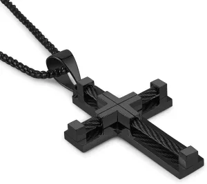 HZMAN Stainless Steel Men's Cross Necklace Cable Inlay Double Layer Cross Necklace Pendant 22   2 Inch Chain