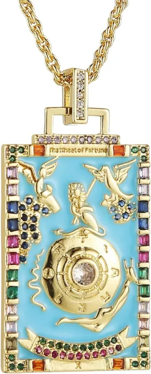 HZMAN Tarot Cards Necklace for Women Dainty 14K Gold Plated Cubic Zirconia Fortune Telling Magic Card Pendant Jewelry Gift