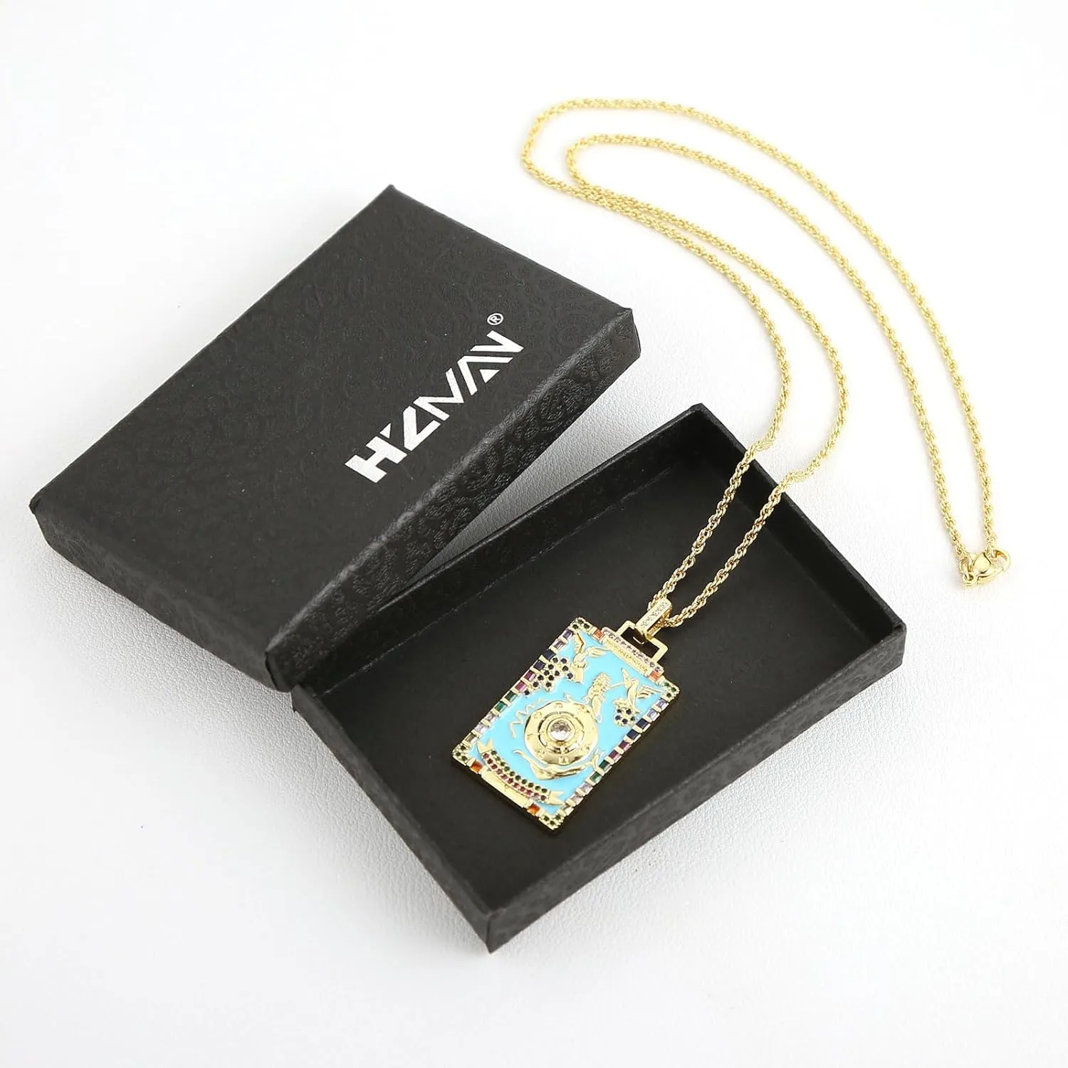 HZMAN Tarot Cards Necklace for Women Dainty 14K Gold Plated Cubic Zirconia Fortune Telling Magic Card Pendant Jewelry Gift