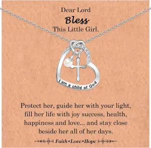 I Am a Child of God Cross Necklace Gifts for Girls Baptism First Communion Confirmation Easter Basket Stuffers Trendy Stuff Birthday Christmas Valentines Jewelry Gifts for Little Girls Teens