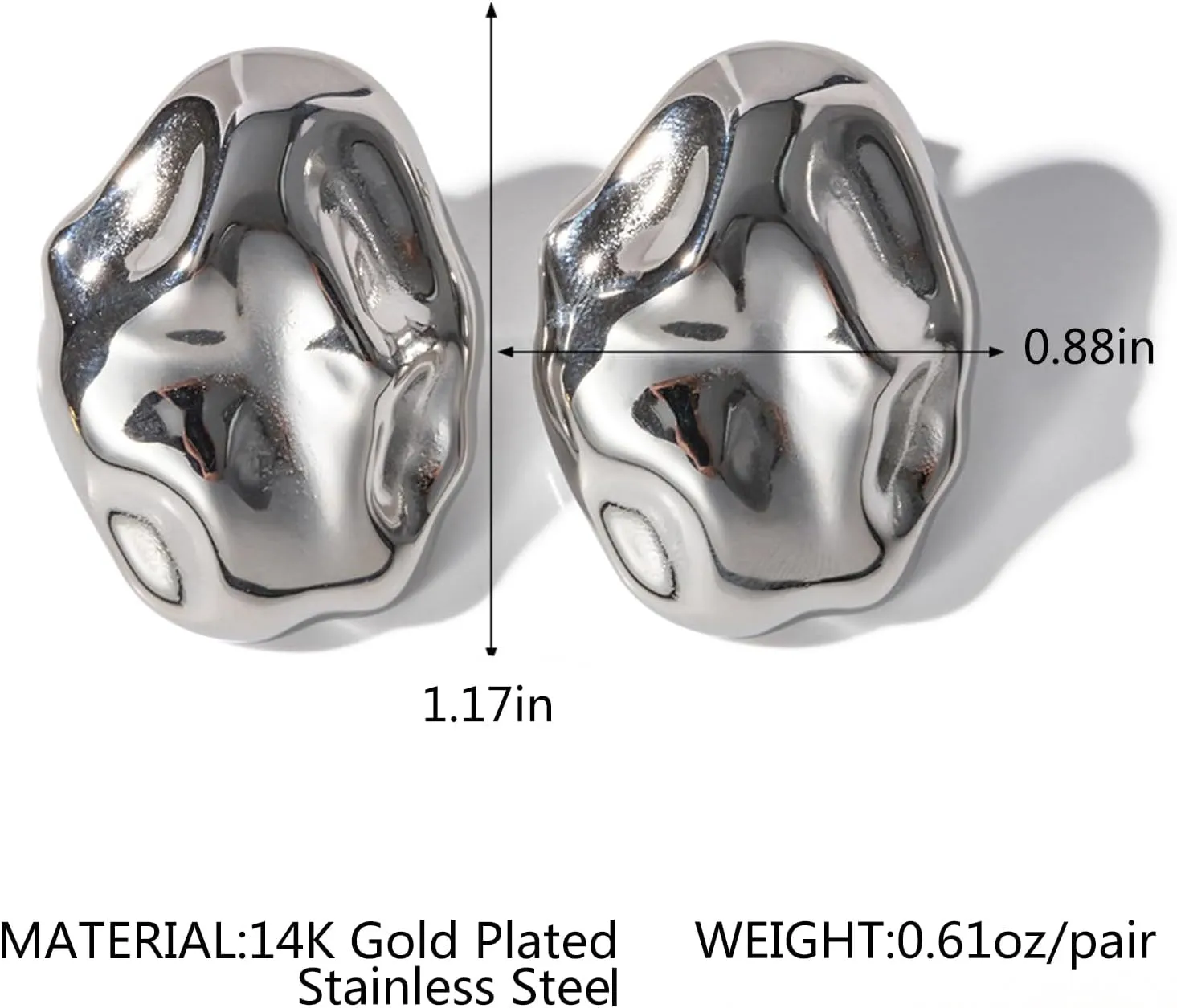 IBARA Chunky Gold Rectangle Stud Earrings for Women Extra Large Drop Earring Dupes Hypoallergenic Big Oversize Heart Oval Ball Trendy Gold Silver Earrings Minimalist Geometric Earrings for Women