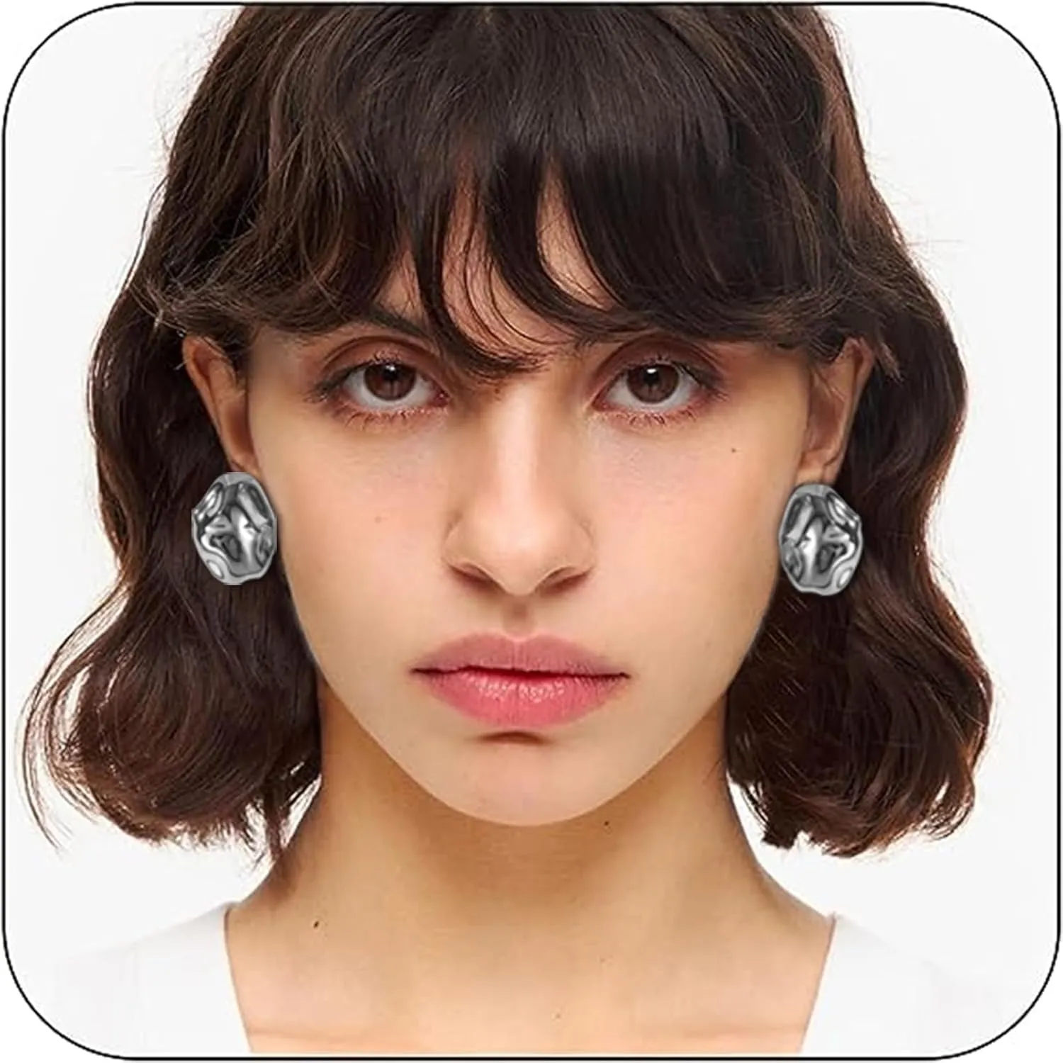 IBARA Chunky Gold Rectangle Stud Earrings for Women Extra Large Drop Earring Dupes Hypoallergenic Big Oversize Heart Oval Ball Trendy Gold Silver Earrings Minimalist Geometric Earrings for Women