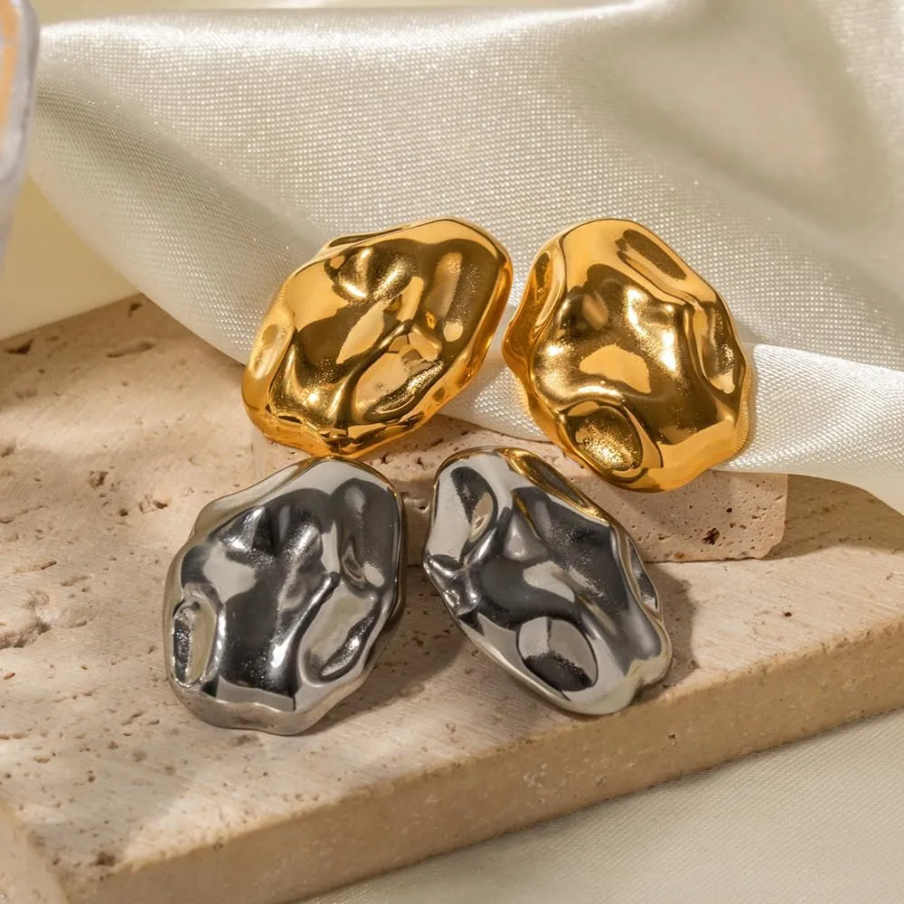 IBARA Chunky Gold Rectangle Stud Earrings for Women Extra Large Drop Earring Dupes Hypoallergenic Big Oversize Heart Oval Ball Trendy Gold Silver Earrings Minimalist Geometric Earrings for Women
