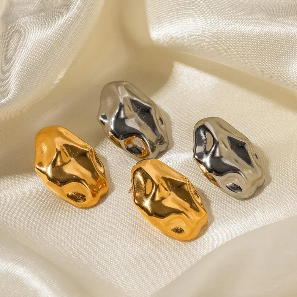 IBARA Chunky Gold Rectangle Stud Earrings for Women Extra Large Drop Earring Dupes Hypoallergenic Big Oversize Heart Oval Ball Trendy Gold Silver Earrings Minimalist Geometric Earrings for Women