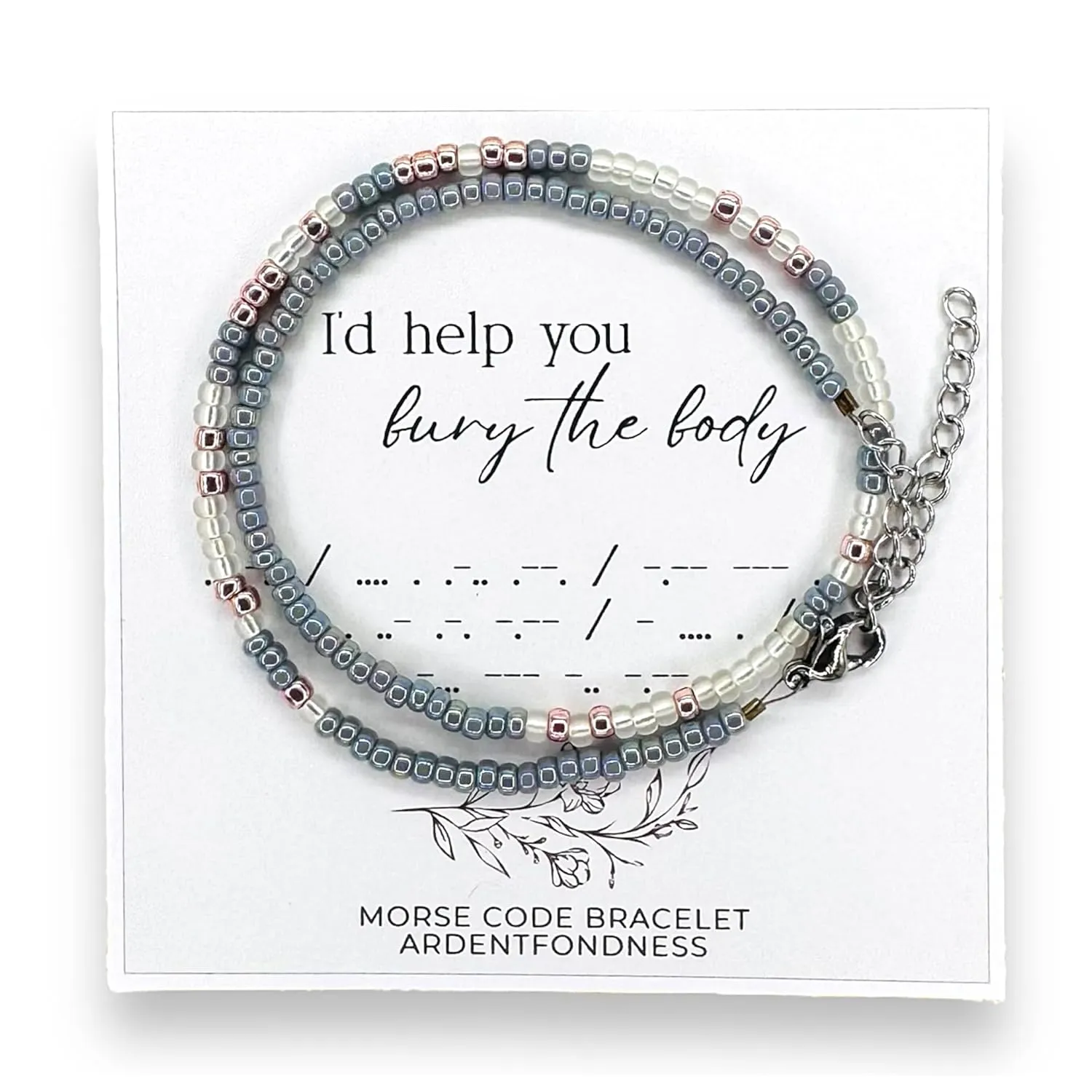 I'd Help You Bury The Body Morse Code Bracelet, Long Distance Friendship Gift for Women, Girlfriend Jewelry, Best Friend Bracelet, Adjustable Silver True Crime Gift (Rose Gold)