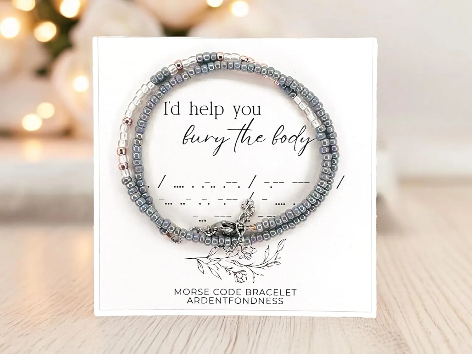 I'd Help You Bury The Body Morse Code Bracelet, Long Distance Friendship Gift for Women, Girlfriend Jewelry, Best Friend Bracelet, Adjustable Silver True Crime Gift (Rose Gold)