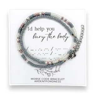 I'd Help You Bury The Body Morse Code Bracelet, Long Distance Friendship Gift for Women, Girlfriend Jewelry, Best Friend Bracelet, Adjustable Silver True Crime Gift (Rose Gold)