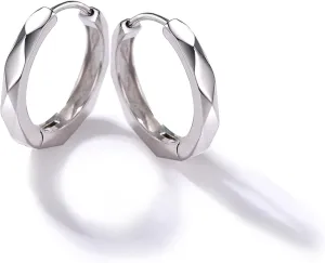 Immobird Hoop Earrings Men Unique Geometric Cut Face 925 Sterling Silver Black Hoop Earrings Handsome and Stylish