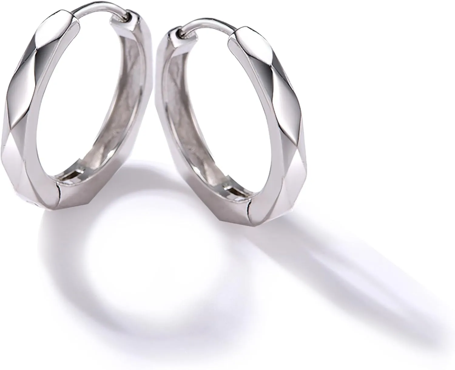 Immobird Hoop Earrings Men Unique Geometric Cut Face 925 Sterling Silver Black Hoop Earrings Handsome and Stylish