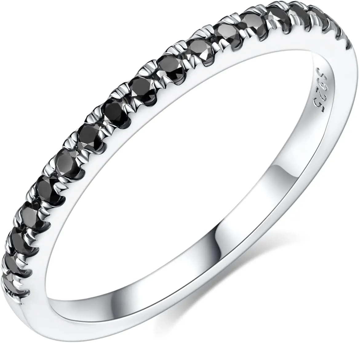 IMOLOVE Black Moissanite Wedding Band for Women Sterling Silver Moissanite Rings for Women with 18K White Gold Plated Half Eternity Bands ring for Women