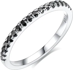 IMOLOVE Black Moissanite Wedding Band for Women Sterling Silver Moissanite Rings for Women with 18K White Gold Plated Half Eternity Bands ring for Women