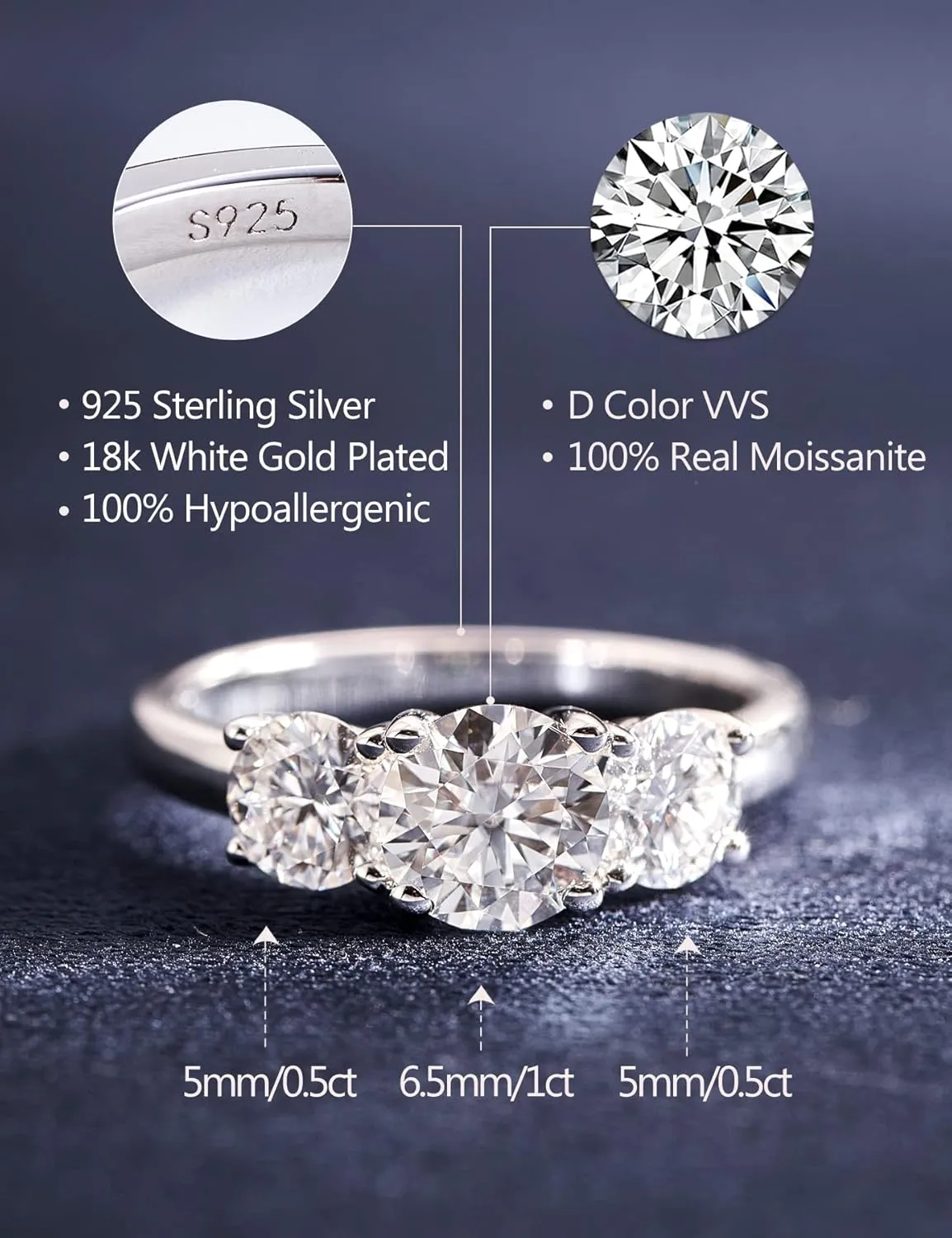 IMOLOVE Moissanite Wedding Band for Women Eternity Bands Moissanite Wedding Rings for Women Sterling Silver Ring Anniversary Band White Gold Plated Size 4-11