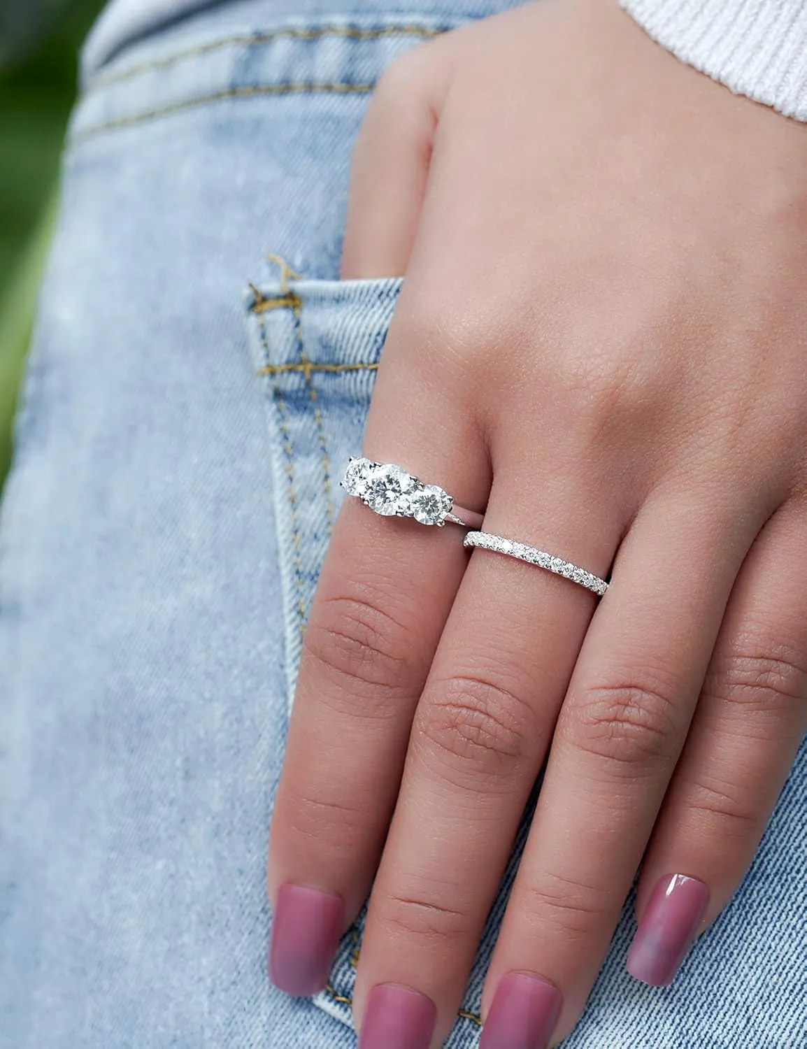 IMOLOVE Moissanite Wedding Band for Women Eternity Bands Moissanite Wedding Rings for Women Sterling Silver Ring Anniversary Band White Gold Plated Size 4-11