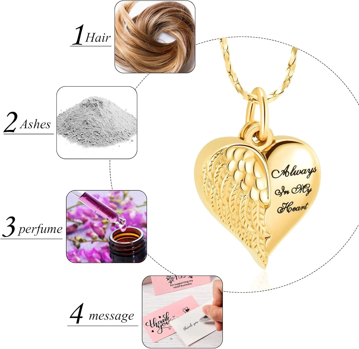 Imrsanl Cremation Jewelry for Ashes Heart Urn Necklace Pendants Ashes for Women Men Family Keepsake Memorial Angel Wing with Charm Heart for Loved Ones