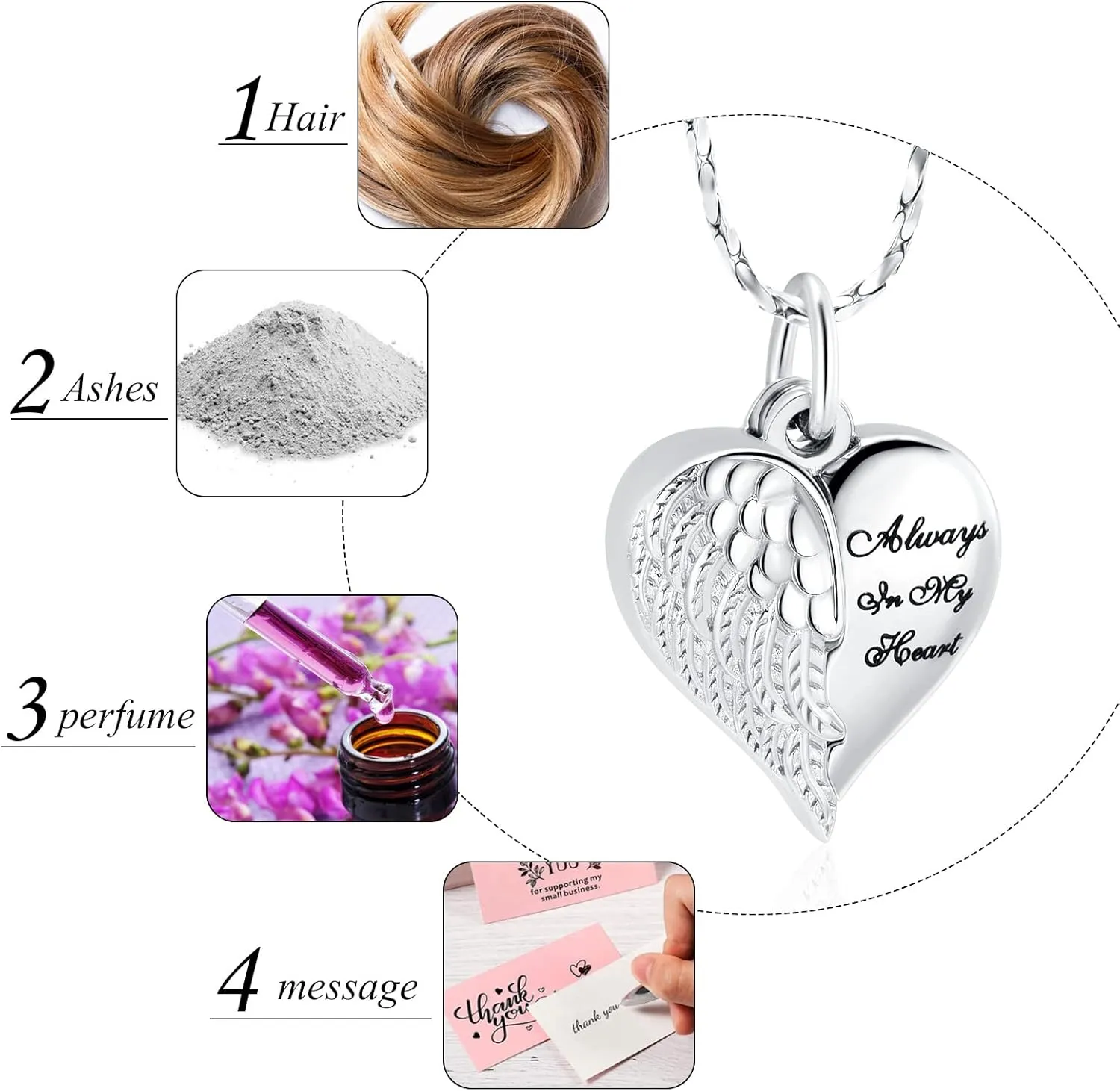 Imrsanl Cremation Jewelry for Ashes Heart Urn Necklace Pendants Ashes for Women Men Family Keepsake Memorial Angel Wing with Charm Heart for Loved Ones