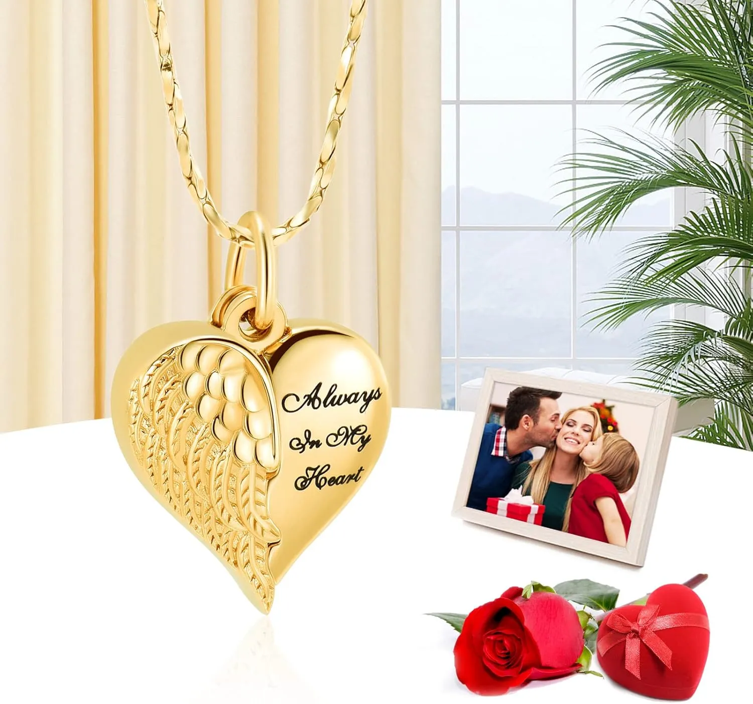 Imrsanl Cremation Jewelry for Ashes Heart Urn Necklace Pendants Ashes for Women Men Family Keepsake Memorial Angel Wing with Charm Heart for Loved Ones