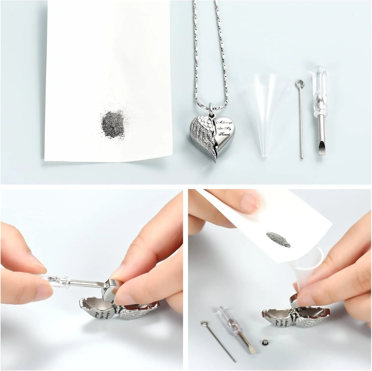 Imrsanl Cremation Jewelry for Ashes Heart Urn Necklace Pendants Ashes for Women Men Family Keepsake Memorial Angel Wing with Charm Heart for Loved Ones