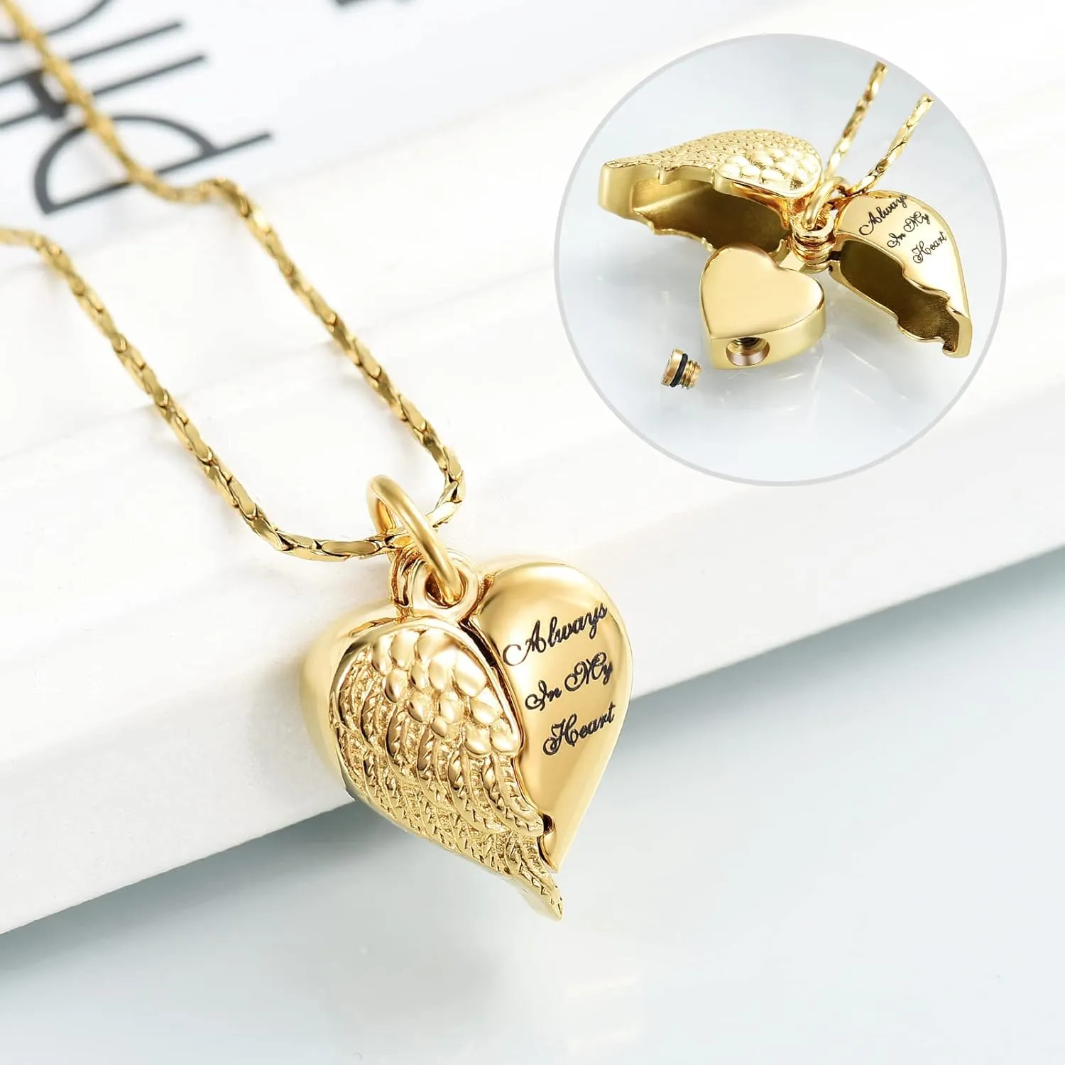 Imrsanl Cremation Jewelry for Ashes Heart Urn Necklace Pendants Ashes for Women Men Family Keepsake Memorial Angel Wing with Charm Heart for Loved Ones