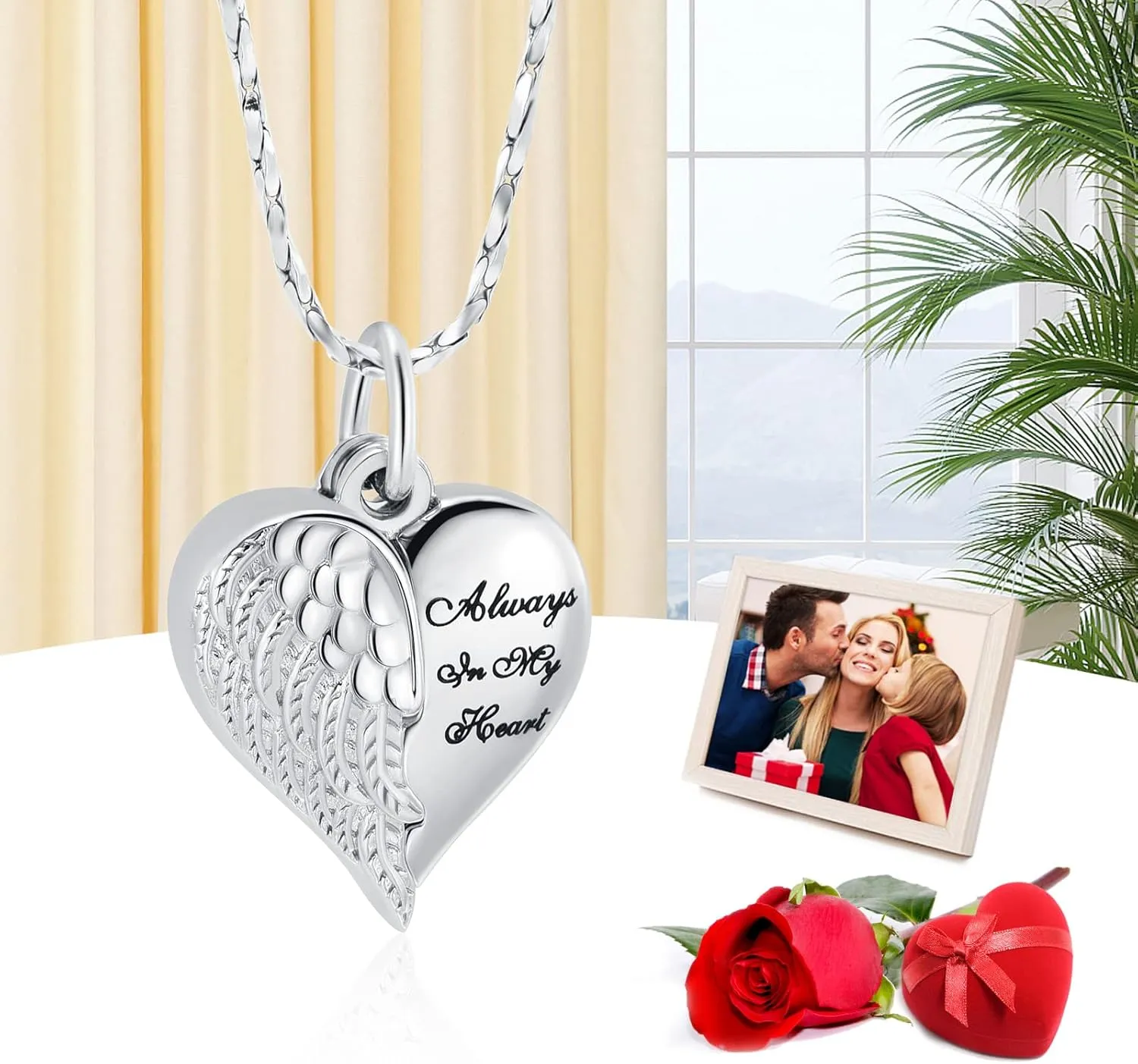 Imrsanl Cremation Jewelry for Ashes Heart Urn Necklace Pendants Ashes for Women Men Family Keepsake Memorial Angel Wing with Charm Heart for Loved Ones