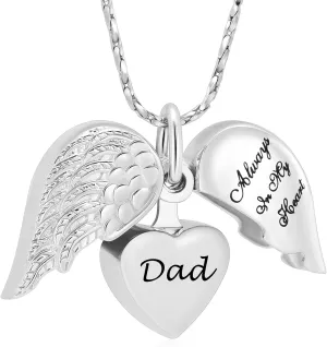 Imrsanl Cremation Jewelry for Ashes Heart Urn Necklace Pendants Ashes for Women Men Family Keepsake Memorial Angel Wing with Charm Heart for Loved Ones