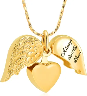 Imrsanl Cremation Jewelry for Ashes Heart Urn Necklace Pendants Ashes for Women Men Family Keepsake Memorial Angel Wing with Charm Heart for Loved Ones