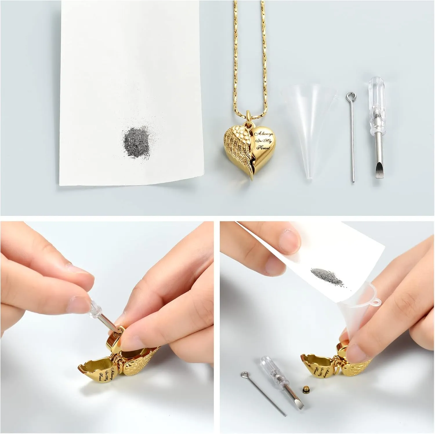 Imrsanl Cremation Jewelry for Ashes Heart Urn Necklace Pendants Ashes for Women Men Family Keepsake Memorial Angel Wing with Charm Heart for Loved Ones